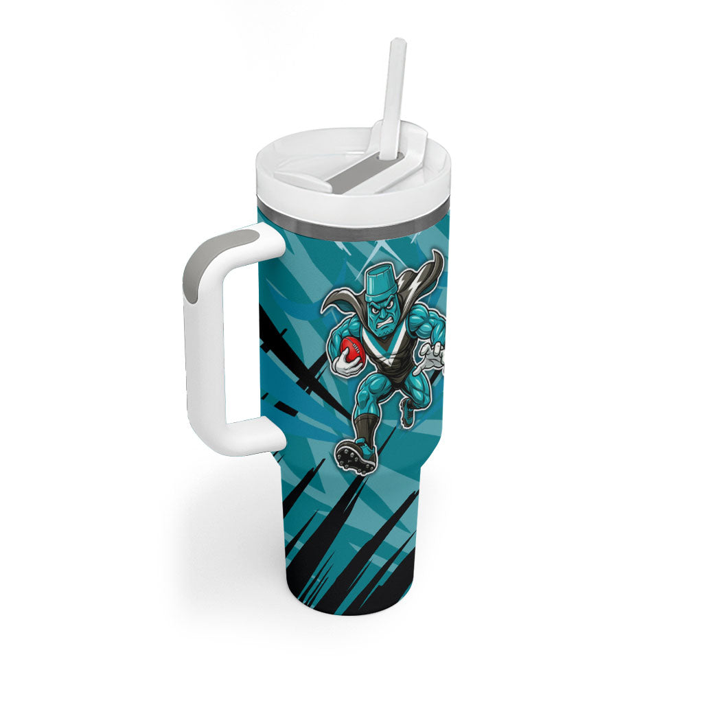 Port Adelaide Power Australian Football Tumbler With Handle Powerful Superhero Mascot - Bold Team Colors