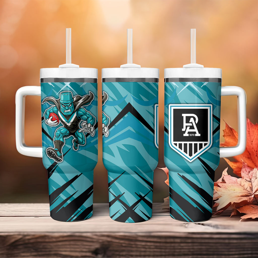 Port Adelaide Power Australian Football Tumbler With Handle Powerful Superhero Mascot - Bold Team Colors