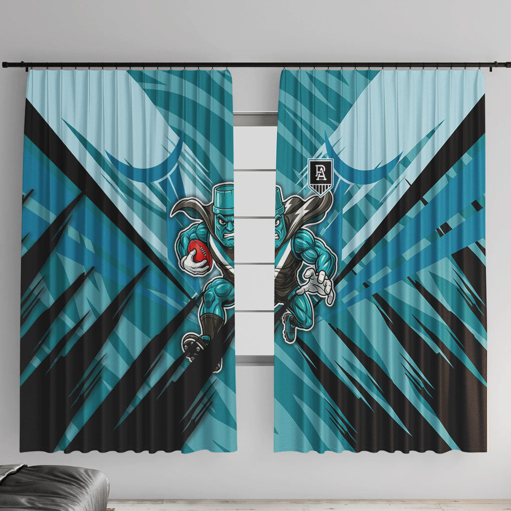 Port Adelaide Power Australian Football Window Curtain Powerful Superhero Mascot - Bold Team Colors