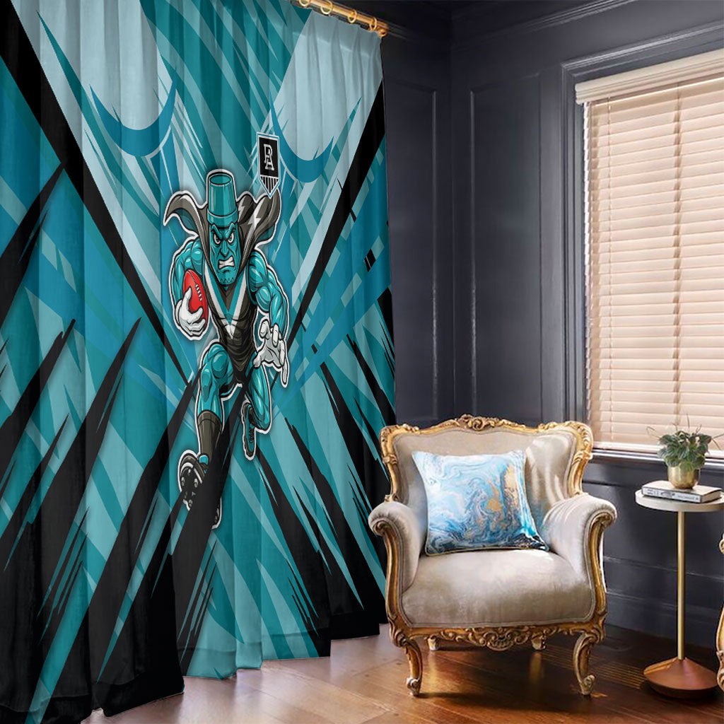 Port Adelaide Power Australian Football Window Curtain Powerful Superhero Mascot - Bold Team Colors