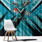 Port Adelaide Power Australian Football Window Curtain Powerful Superhero Mascot - Bold Team Colors