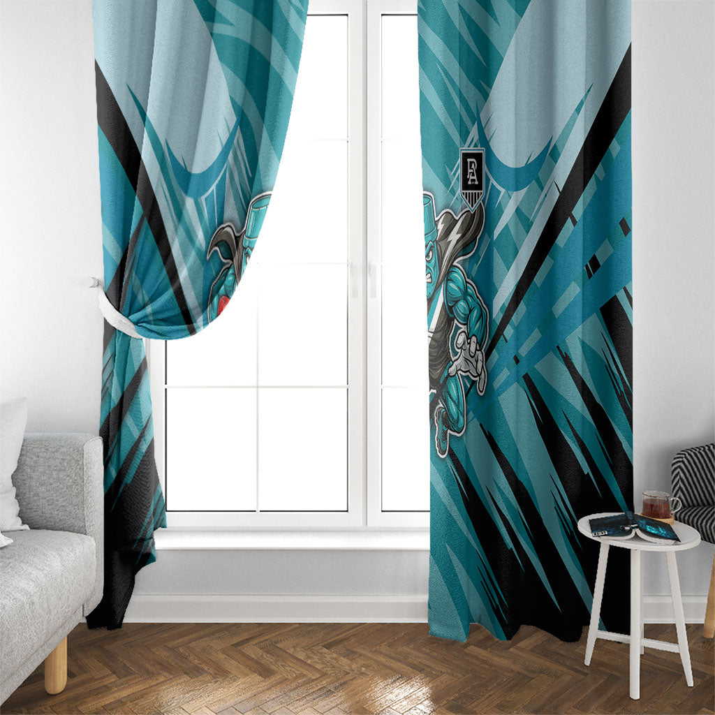 Port Adelaide Power Australian Football Window Curtain Powerful Superhero Mascot - Bold Team Colors