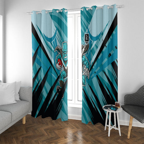Port Adelaide Power Australian Football Window Curtain Powerful Superhero Mascot - Bold Team Colors