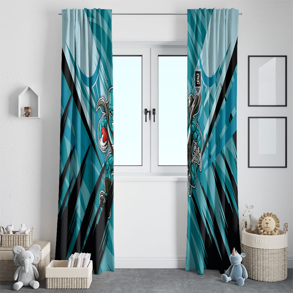 Port Adelaide Power Australian Football Window Curtain Powerful Superhero Mascot - Bold Team Colors