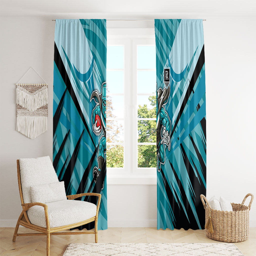 Port Adelaide Power Australian Football Window Curtain Powerful Superhero Mascot - Bold Team Colors