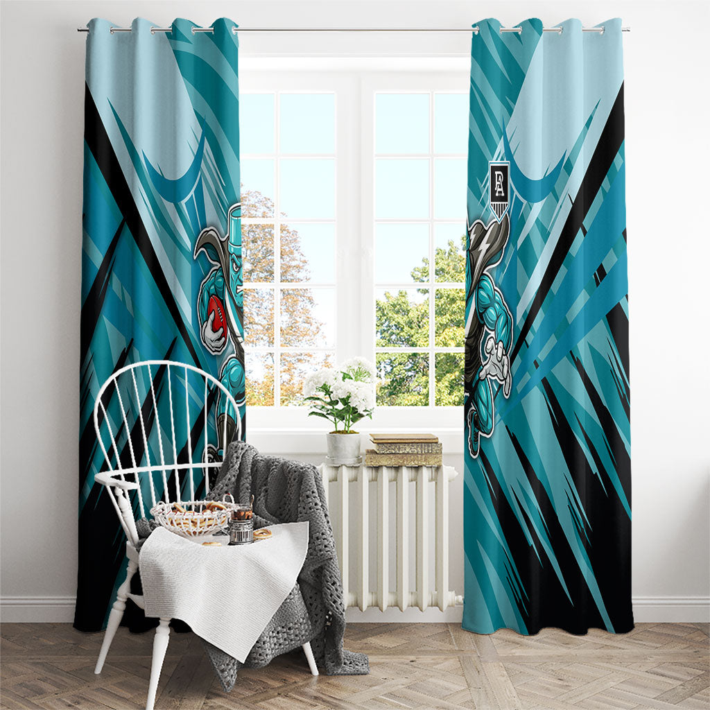 Port Adelaide Power Australian Football Window Curtain Powerful Superhero Mascot - Bold Team Colors