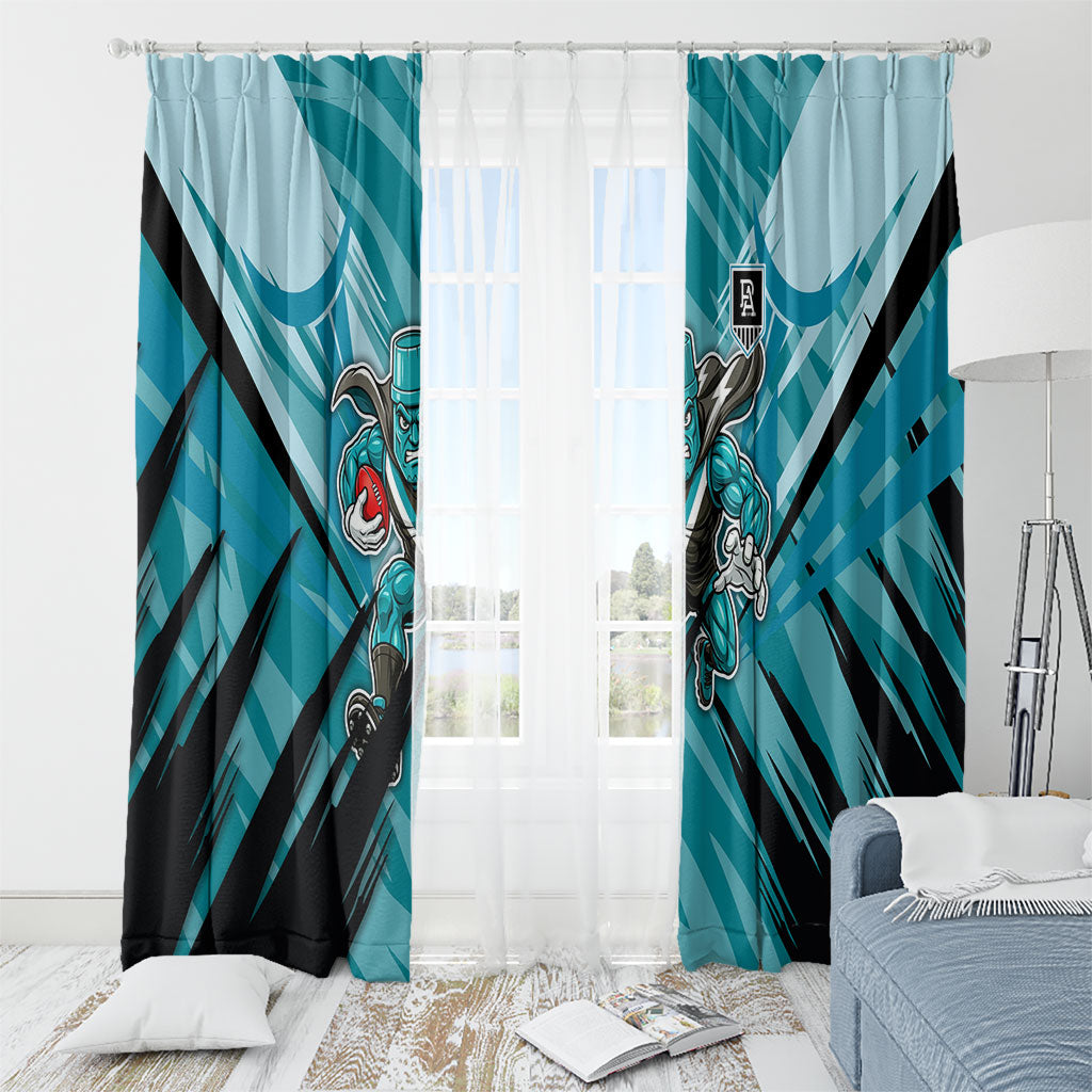 Port Adelaide Power Australian Football Window Curtain Powerful Superhero Mascot - Bold Team Colors