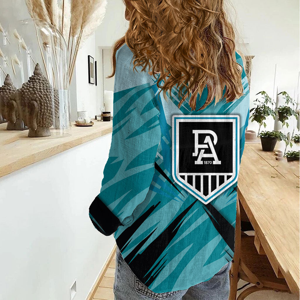 Port Adelaide Power Australian Football Women Casual Shirt Powerful Superhero Mascot - Bold Team Colors