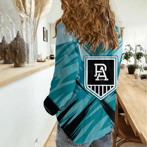 Port Adelaide Power Australian Football Women Casual Shirt Powerful Superhero Mascot - Bold Team Colors
