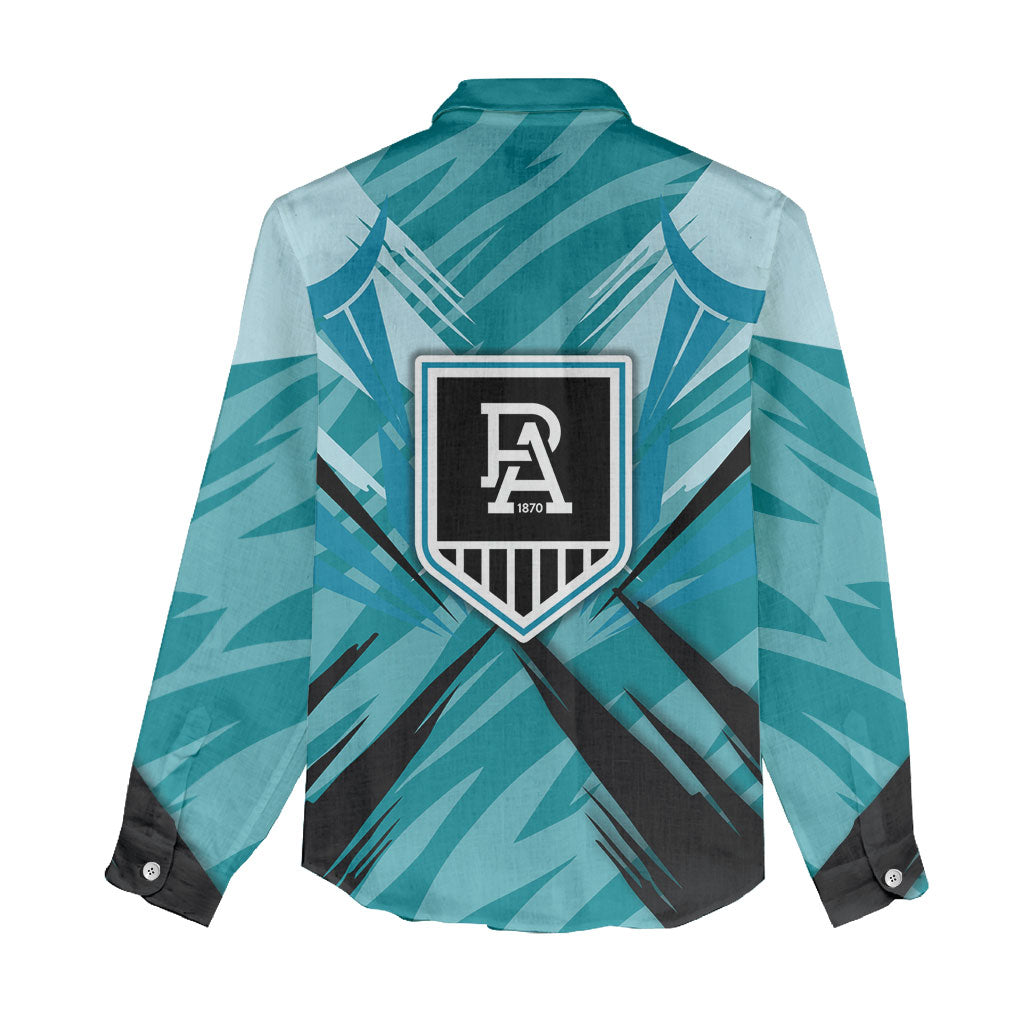Port Adelaide Power Australian Football Women Casual Shirt Powerful Superhero Mascot - Bold Team Colors