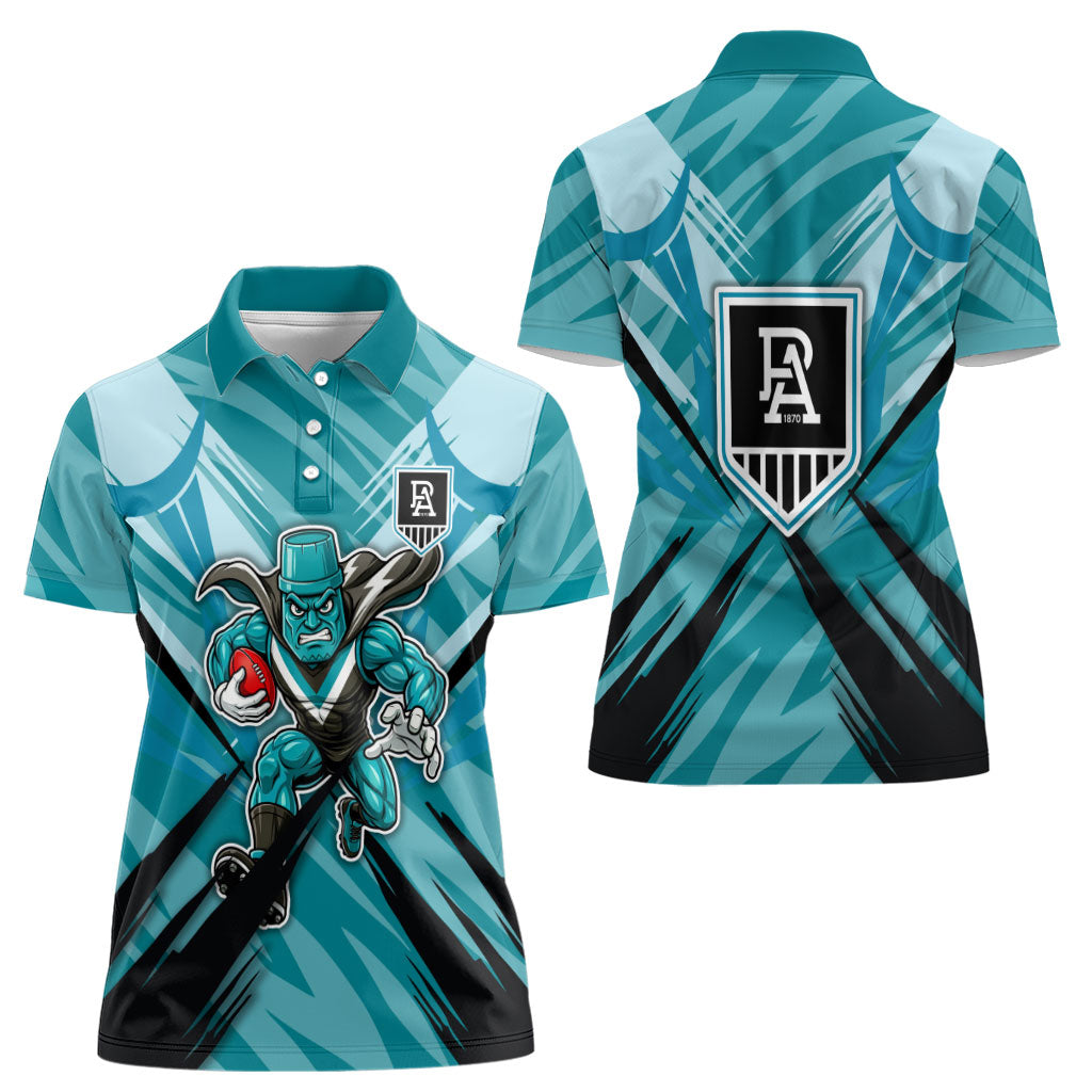 Port Adelaide Power Australian Football Women Polo Shirt Powerful Superhero Mascot - Bold Team Colors