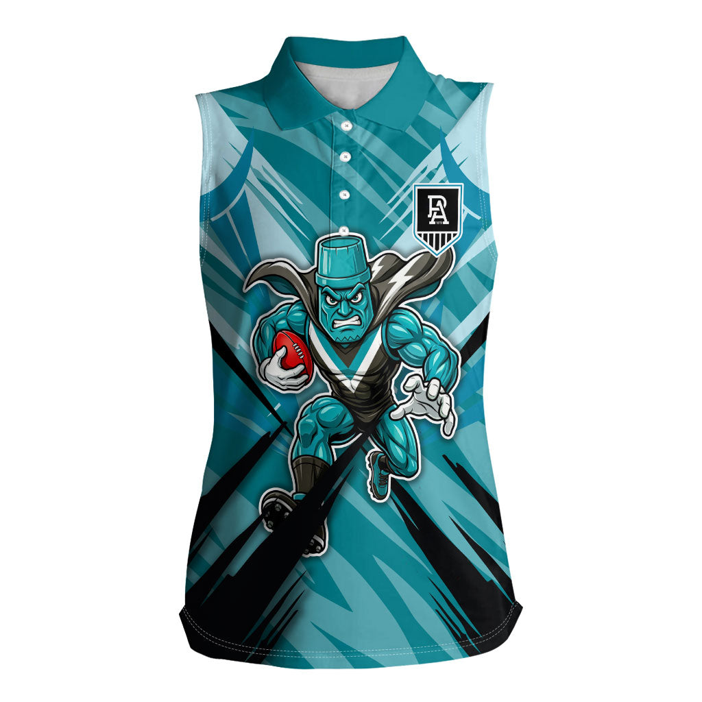 Port Adelaide Power Australian Football Women Sleeveless Polo Shirt Powerful Superhero Mascot - Bold Team Colors