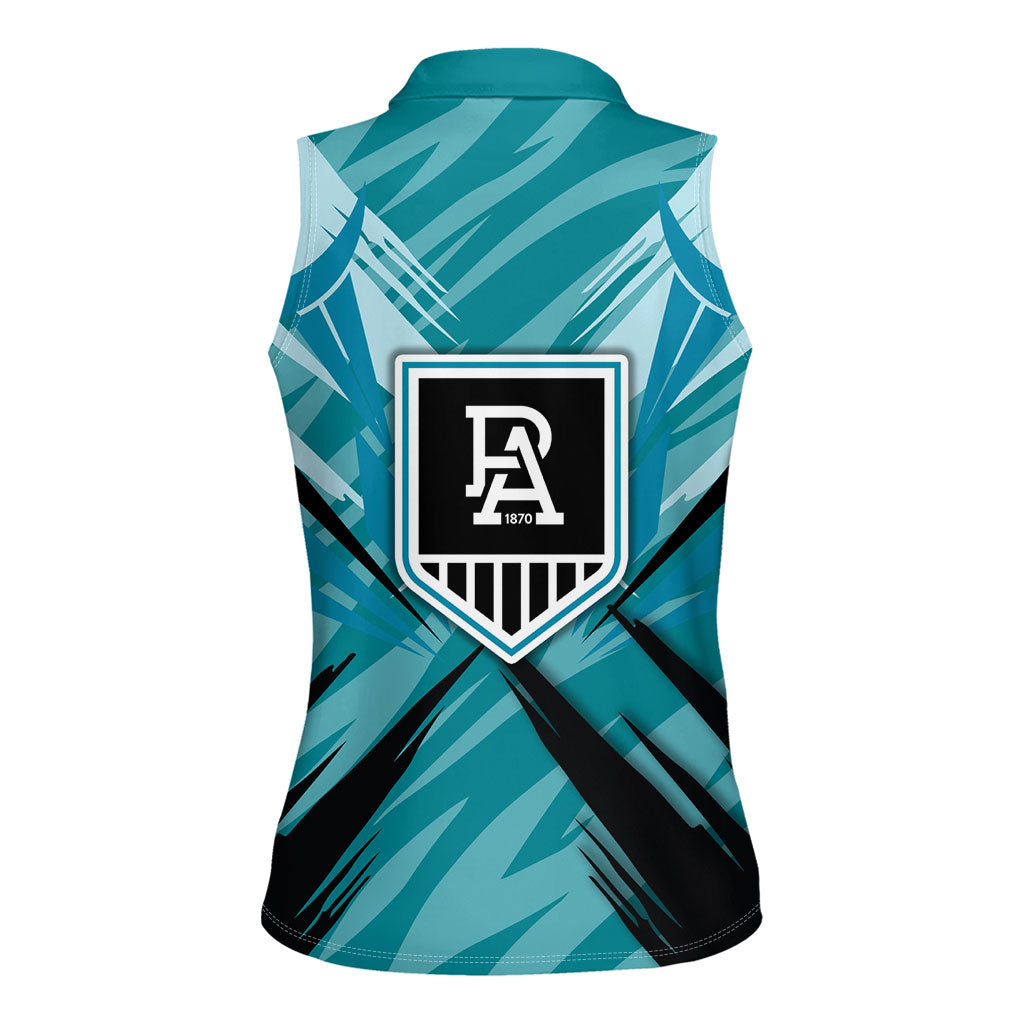 Port Adelaide Power Australian Football Women Sleeveless Polo Shirt Powerful Superhero Mascot - Bold Team Colors