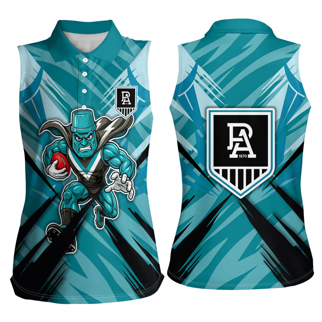 Port Adelaide Power Australian Football Women Sleeveless Polo Shirt Powerful Superhero Mascot - Bold Team Colors