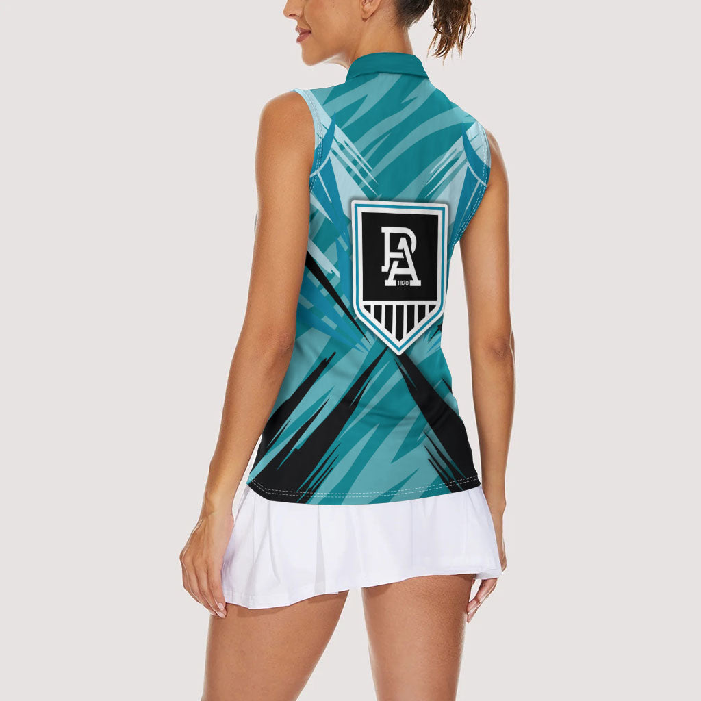 Port Adelaide Power Australian Football Women Sleeveless Polo Shirt Powerful Superhero Mascot - Bold Team Colors