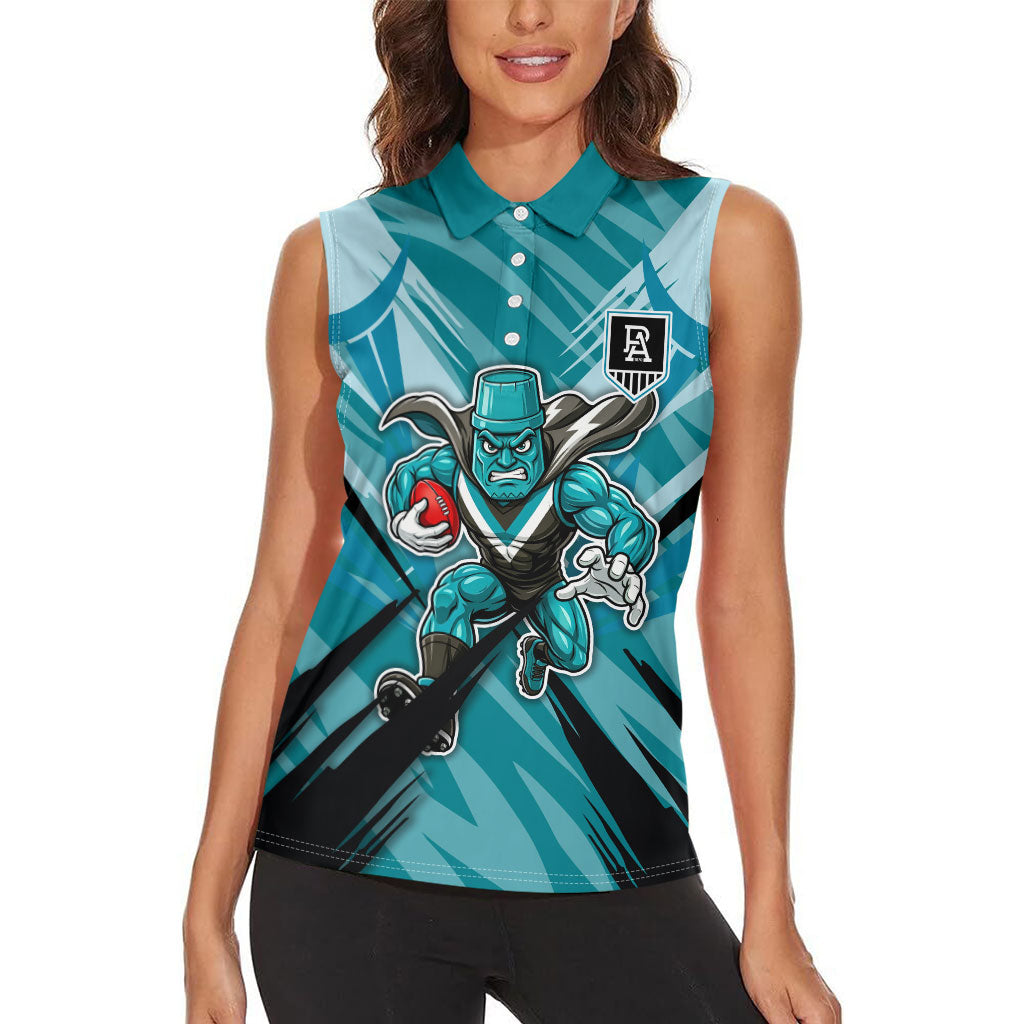Port Adelaide Power Australian Football Women Sleeveless Polo Shirt Powerful Superhero Mascot - Bold Team Colors