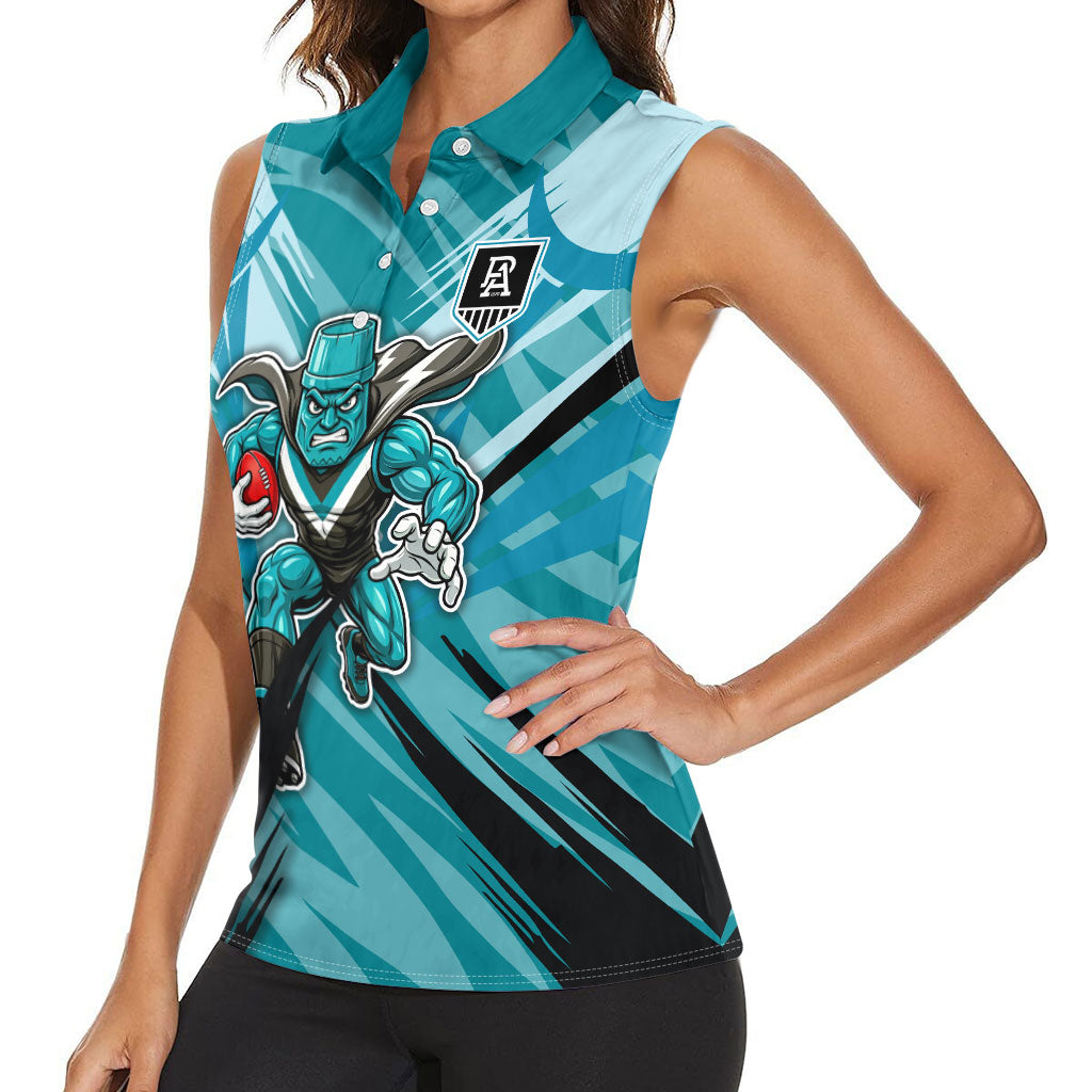 Port Adelaide Power Australian Football Women Sleeveless Polo Shirt Powerful Superhero Mascot - Bold Team Colors