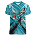 Port Adelaide Power Australian Football Women V-Neck T-Shirt Powerful Superhero Mascot - Bold Team Colors
