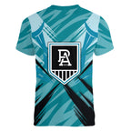 Port Adelaide Power Australian Football Women V-Neck T-Shirt Powerful Superhero Mascot - Bold Team Colors