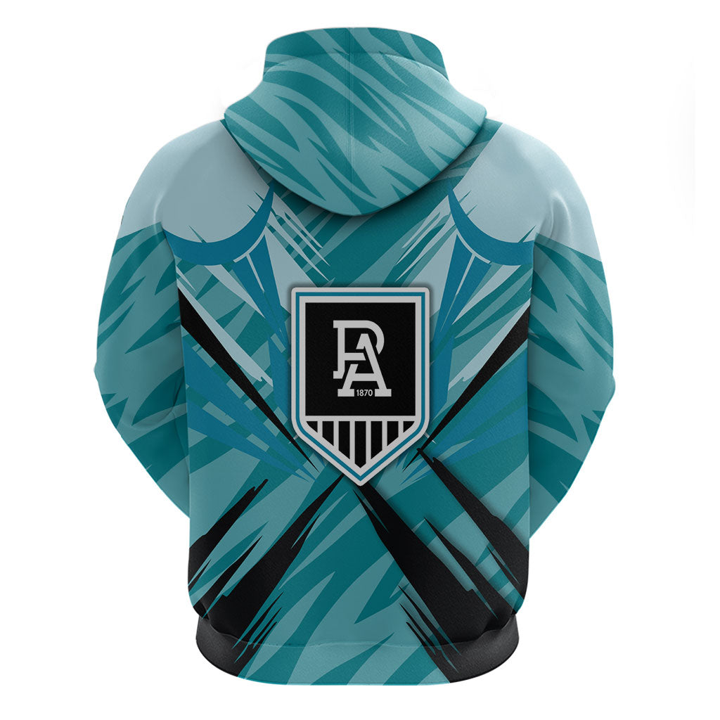 Port Adelaide Power Australian Football Zip Hoodie Powerful Superhero Mascot - Bold Team Colors