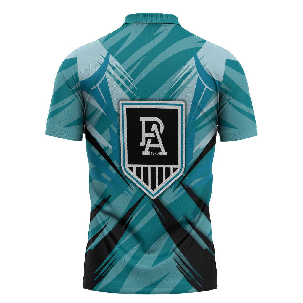 Port Adelaide Power Australian Football Zipper Polo Shirt Powerful Superhero Mascot - Bold Team Colors