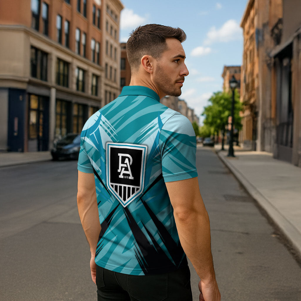 Port Adelaide Power Australian Football Zipper Polo Shirt Powerful Superhero Mascot - Bold Team Colors