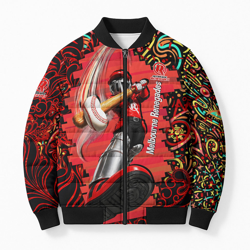 Personalized Melbourne Renegades Cricket Bomber Puffer Jacket Hippie Psychedelic Pattern Vibrant Mandala Art Style