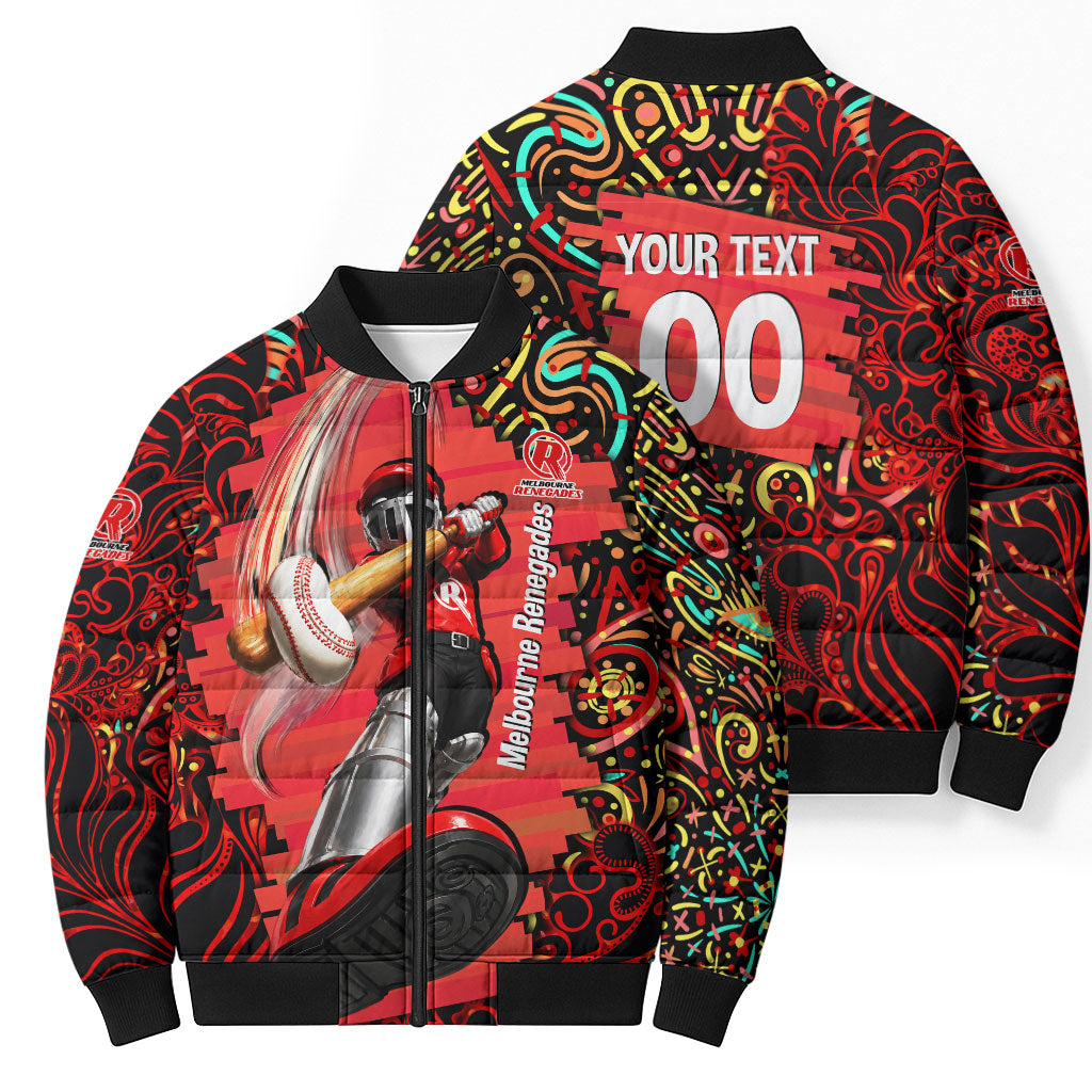 Personalized Melbourne Renegades Cricket Bomber Puffer Jacket Hippie Psychedelic Pattern Vibrant Mandala Art Style