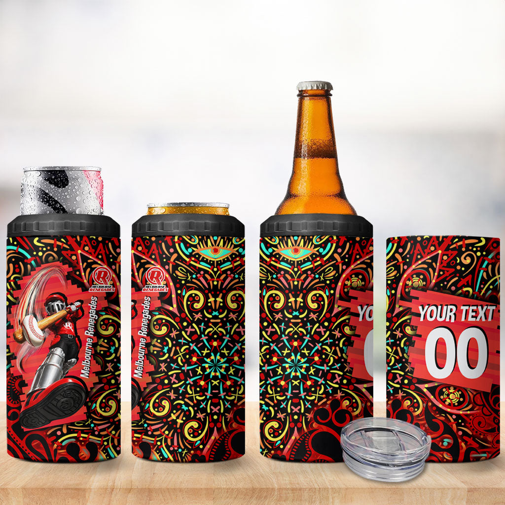 Personalized Melbourne Renegades Cricket 4 in 1 Can Cooler Tumbler Hippie Psychedelic Pattern Vibrant Mandala Art Style
