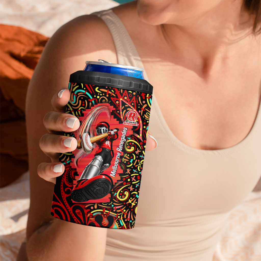 Personalized Melbourne Renegades Cricket 4 in 1 Can Cooler Tumbler Hippie Psychedelic Pattern Vibrant Mandala Art Style