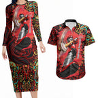 Personalized Melbourne Renegades Cricket Couples Matching Long Sleeve Bodycon Dress and Hawaiian Shirt Hippie Psychedelic Pattern Vibrant Mandala Art Style