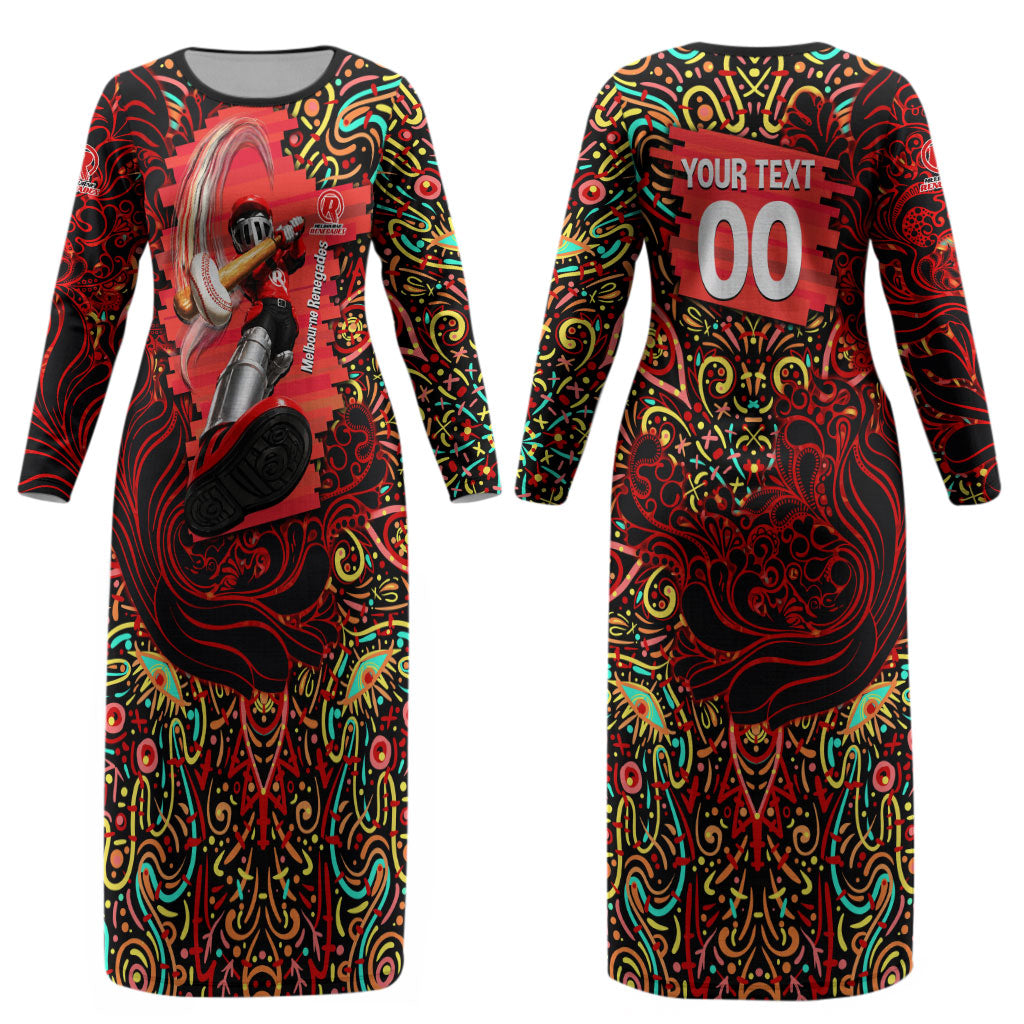 Personalized Melbourne Renegades Cricket Couples Matching Long Sleeve Bodycon Dress and Hawaiian Shirt Hippie Psychedelic Pattern Vibrant Mandala Art Style