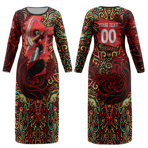 Personalized Melbourne Renegades Cricket Couples Matching Long Sleeve Bodycon Dress and Hawaiian Shirt Hippie Psychedelic Pattern Vibrant Mandala Art Style