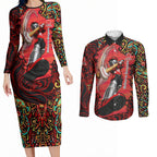 Personalized Melbourne Renegades Cricket Couples Matching Long Sleeve Bodycon Dress and Long Sleeve Button Shirt Hippie Psychedelic Pattern Vibrant Mandala Art Style