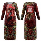 Personalized Melbourne Renegades Cricket Couples Matching Long Sleeve Bodycon Dress and Long Sleeve Button Shirt Hippie Psychedelic Pattern Vibrant Mandala Art Style