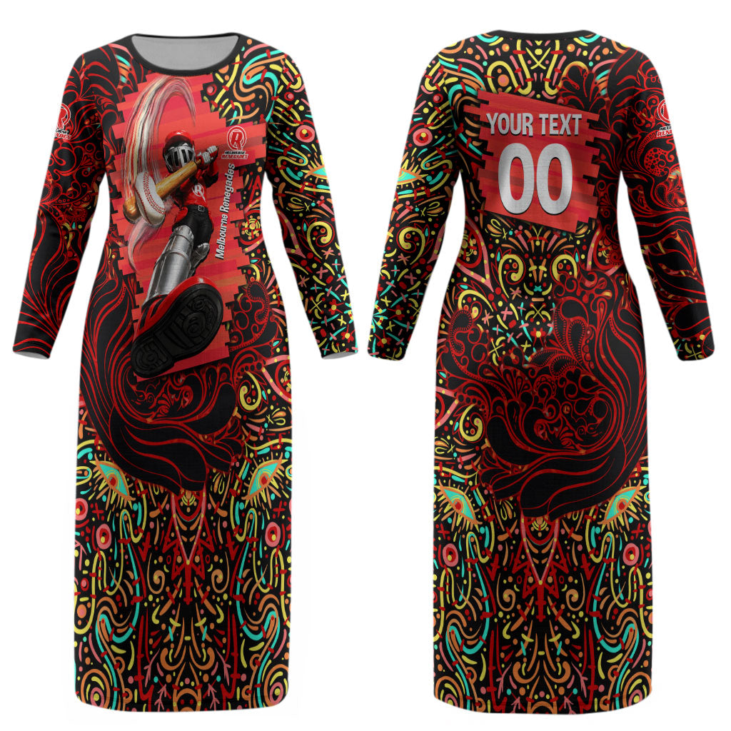 Personalized Melbourne Renegades Cricket Couples Matching Long Sleeve Bodycon Dress and Long Sleeve Button Shirt Hippie Psychedelic Pattern Vibrant Mandala Art Style
