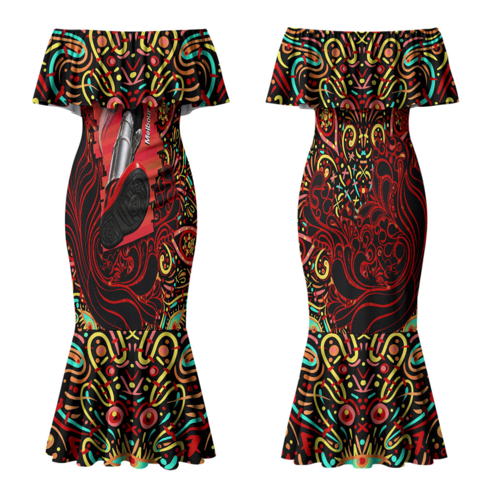 Personalized Melbourne Renegades Cricket Couples Matching Mermaid Dress and Hawaiian Shirt Hippie Psychedelic Pattern Vibrant Mandala Art Style
