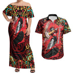 Personalized Melbourne Renegades Cricket Couples Matching Off Shoulder Maxi Dress and Hawaiian Shirt Hippie Psychedelic Pattern Vibrant Mandala Art Style