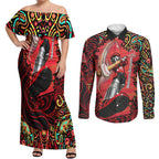 Personalized Melbourne Renegades Cricket Couples Matching Off Shoulder Maxi Dress and Long Sleeve Button Shirt Hippie Psychedelic Pattern Vibrant Mandala Art Style