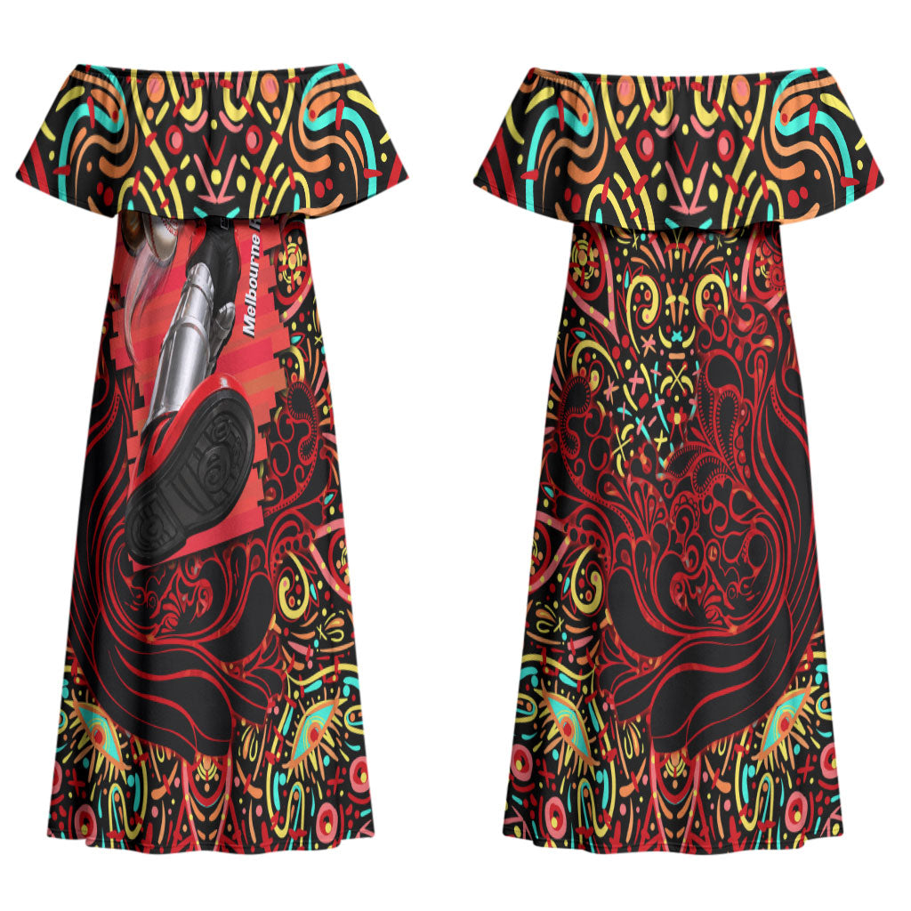 Personalized Melbourne Renegades Cricket Couples Matching Off Shoulder Maxi Dress and Long Sleeve Button Shirt Hippie Psychedelic Pattern Vibrant Mandala Art Style