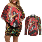 Personalized Melbourne Renegades Cricket Couples Matching Off Shoulder Short Dress and Long Sleeve Button Shirt Hippie Psychedelic Pattern Vibrant Mandala Art Style