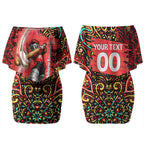 Personalized Melbourne Renegades Cricket Couples Matching Off Shoulder Short Dress and Long Sleeve Button Shirt Hippie Psychedelic Pattern Vibrant Mandala Art Style