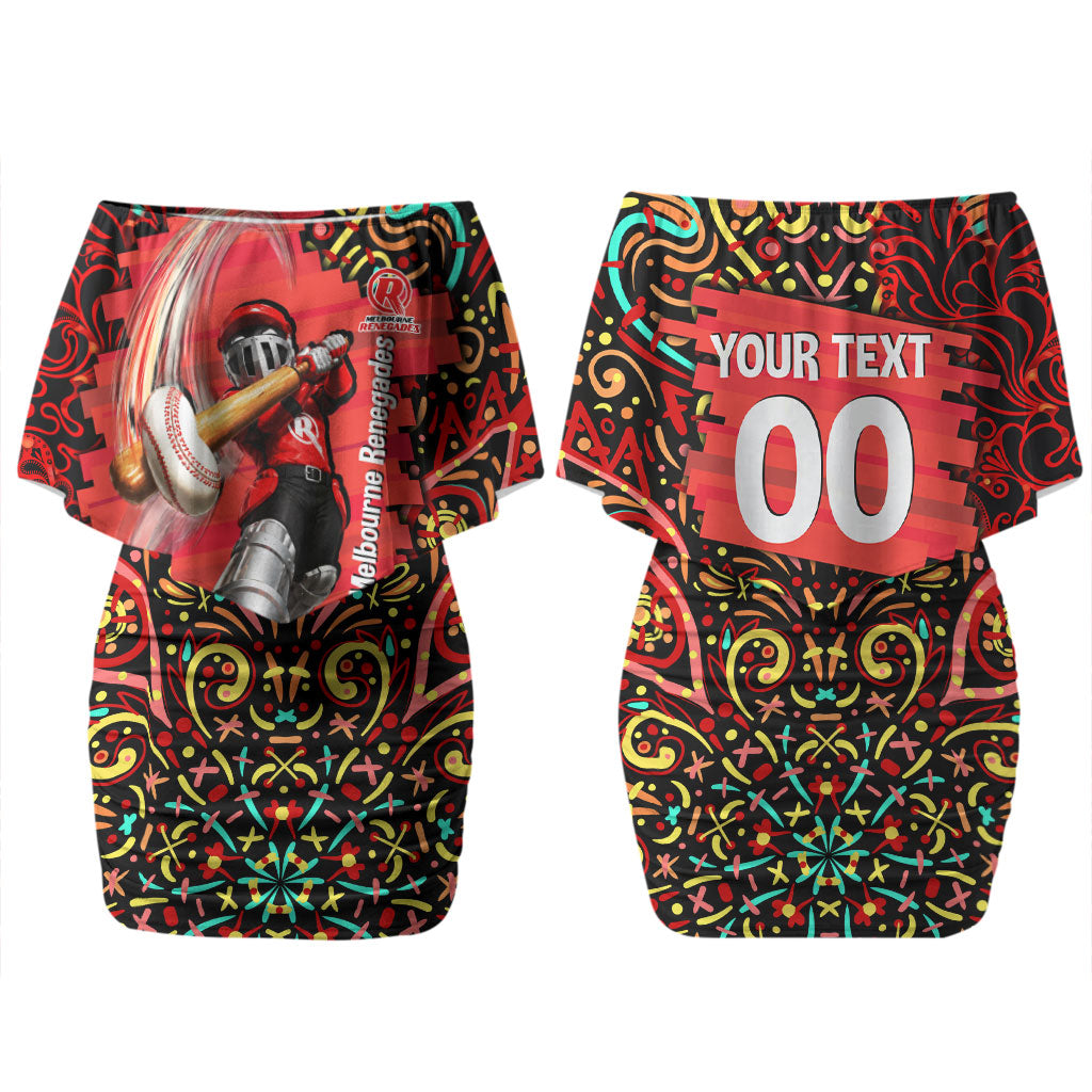 Personalized Melbourne Renegades Cricket Couples Matching Off Shoulder Short Dress and Long Sleeve Button Shirt Hippie Psychedelic Pattern Vibrant Mandala Art Style