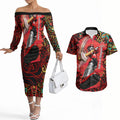 Personalized Melbourne Renegades Cricket Couples Matching Off The Shoulder Long Sleeve Dress and Hawaiian Shirt Hippie Psychedelic Pattern Vibrant Mandala Art Style