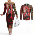 Personalized Melbourne Renegades Cricket Couples Matching Off The Shoulder Long Sleeve Dress and Long Sleeve Button Shirt Hippie Psychedelic Pattern Vibrant Mandala Art Style