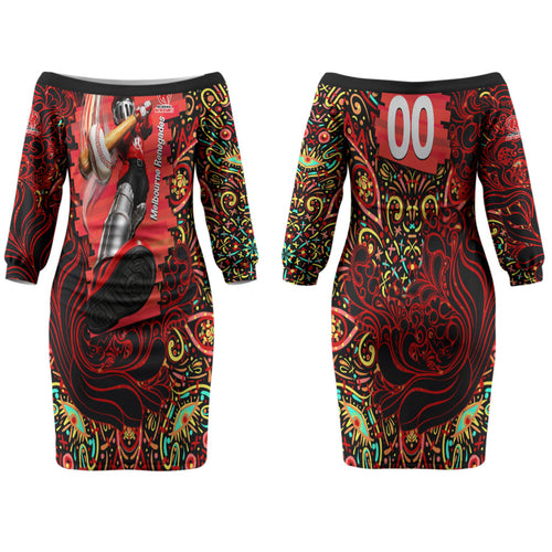 Personalized Melbourne Renegades Cricket Couples Matching Off The Shoulder Long Sleeve Dress and Long Sleeve Button Shirt Hippie Psychedelic Pattern Vibrant Mandala Art Style