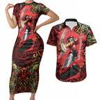 Personalized Melbourne Renegades Cricket Couples Matching Short Sleeve Bodycon Dress and Hawaiian Shirt Hippie Psychedelic Pattern Vibrant Mandala Art Style