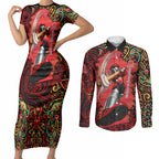 Personalized Melbourne Renegades Cricket Couples Matching Short Sleeve Bodycon Dress and Long Sleeve Button Shirt Hippie Psychedelic Pattern Vibrant Mandala Art Style