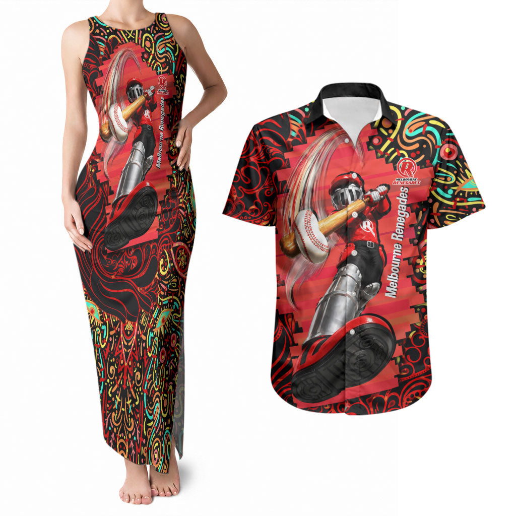 Personalized Melbourne Renegades Cricket Couples Matching Tank Maxi Dress and Hawaiian Shirt Hippie Psychedelic Pattern Vibrant Mandala Art Style
