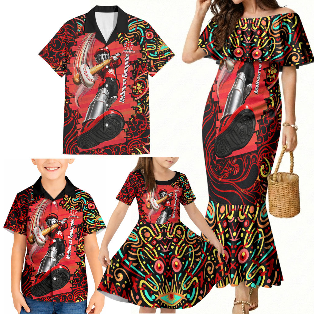 Personalized Melbourne Renegades Cricket Family Matching Mermaid Dress and Hawaiian Shirt Hippie Psychedelic Pattern Vibrant Mandala Art Style